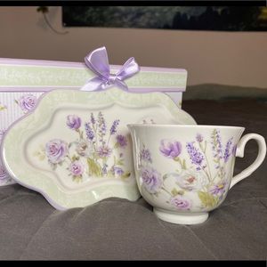 NWT Lavender and Rose Tea Cup and Cookie Platter
